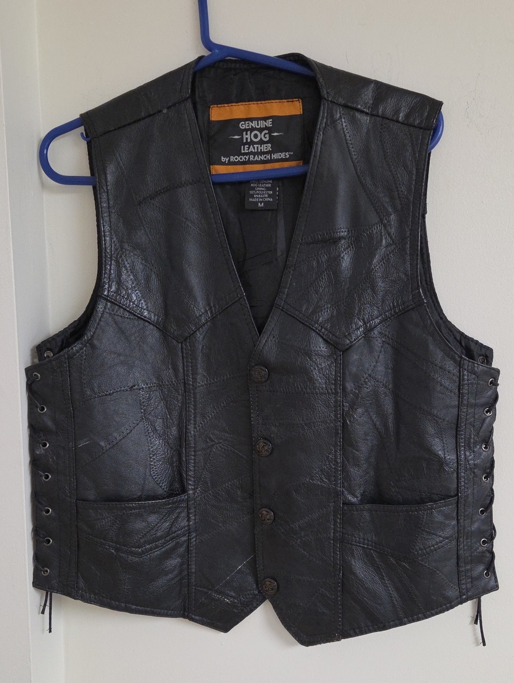Genuine Hog Leather Men's Black Vest - Rocky Ranch Hides
